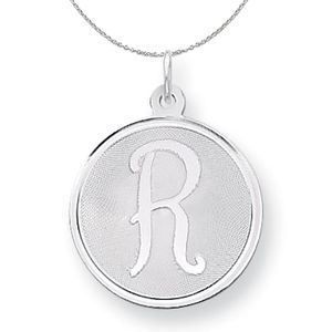 Silver, Makayla Collection, 20mm Disc Initial R Necklace - 20 In